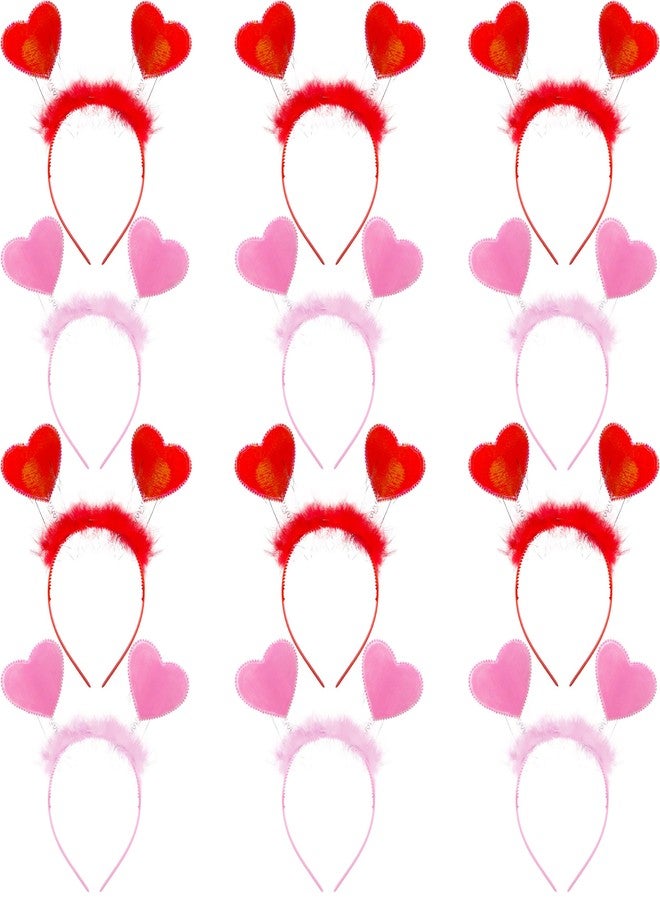 Restroma 12 Pcs Valentine Headband with Feather Heart Head Boppers Valentine Love Heart Headband Hair Accessories for Adult Kids Valentines Day Wedding, 2 Colors - Image 1